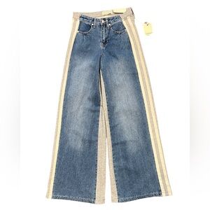 Austin Landing: Athletic Denim Wide Leg Jeans with Beige Accents